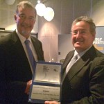 Steven Brown from Etienne Lawyers congratulating Carl Albrecht from AWHS on winning the  2014 WSABE Etienne Lawyers Excellence in Work Health and Safety